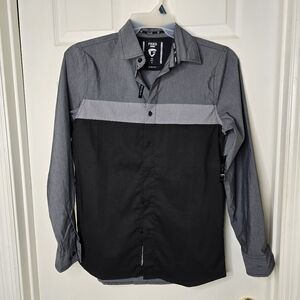Fried NWT Gray Black‎ Button-Up Slim Fit Mens Shirt S
